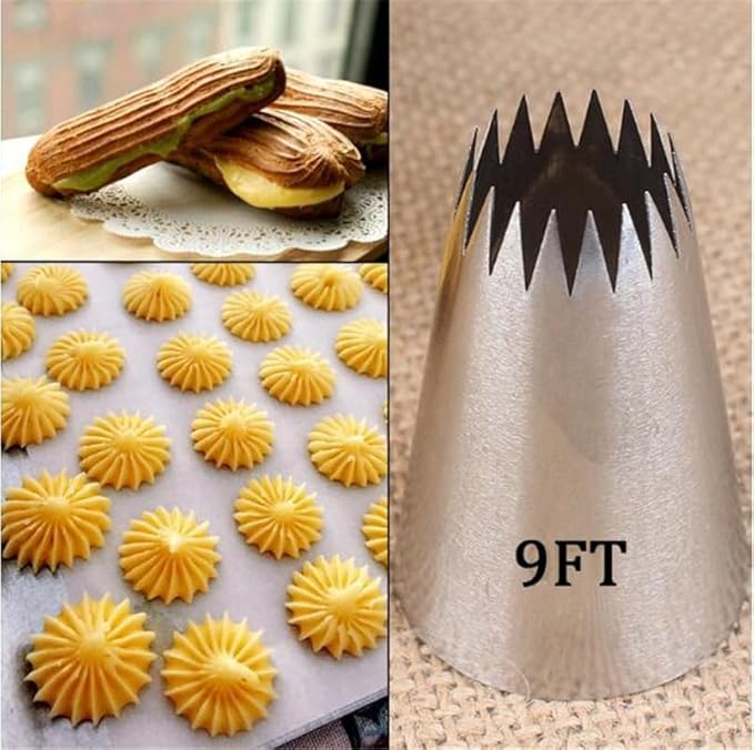 Churro Piping Tip, Piping Tips for Eclair, Open Star Pastry Tip Large for Piping, Icing Tips, Decorating Tools, Icing and Piping Tips (9FT)