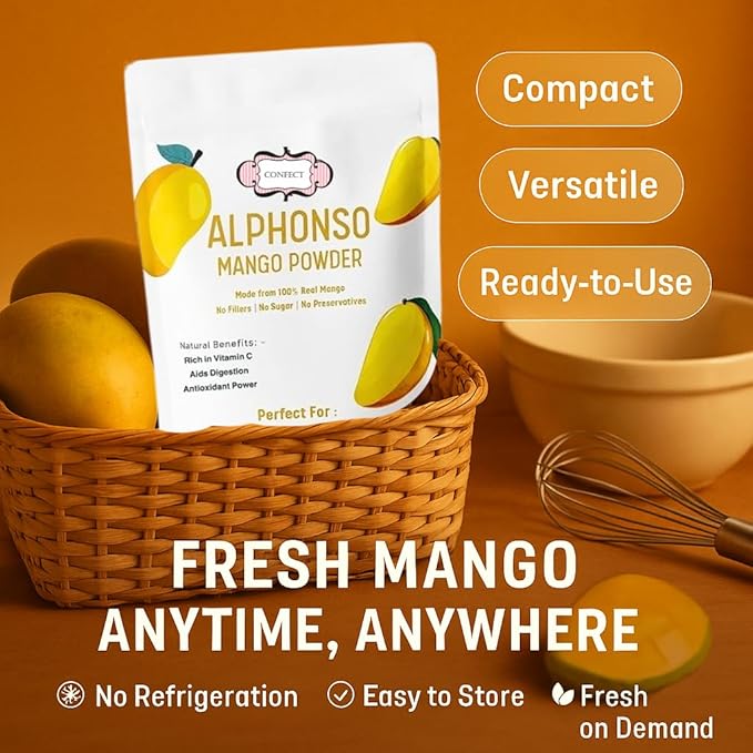 Confect Mango Alphanso Powder | Pure & Natural Fruit Powder for Smoothies, Baking, Beverages, Juices, Tea & DIY Recipes | Vegan, Gluten-Free, No Added Sugar – 7 OZ