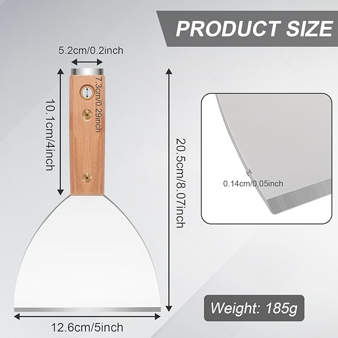 Heavy Duty Griddle Scraper, 8.07” x 5” Stainless Steel Grill Scrapers with Hole for Hanging, Rust-Proof & Unbreakable One-Piece Blade, Perfect for Griddle, Smoker, and Gas Grills