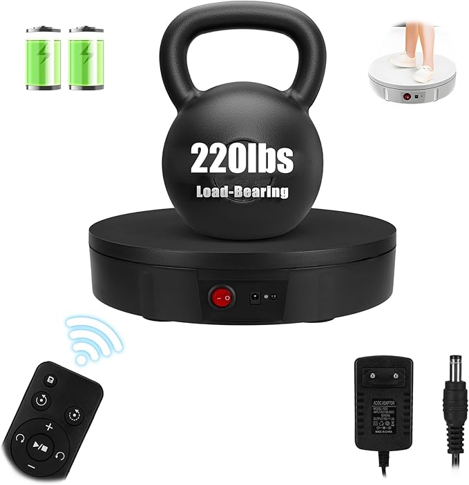 Rotating Display Stand 11.8'' Motorized Turntable Stand for Photography (Black/Rechargeable/with Remote controller)