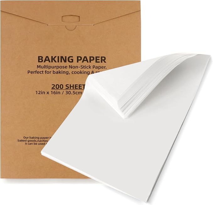200 Pcs Parchment Paper Baking Sheets, 12"x16" Precut Non-Stick Baking Parchment Paper Sheets Bun Sheet Pan Liners.Baking Grilling Air Fryer Steaming Bread Cup Cake Cookie (White-12"x16")
