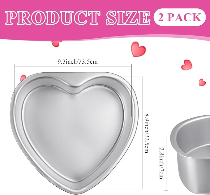 2Pcs Heart Shape Cake Pans, Aluminum Heart Cake Mold, Reusable 10 inch Cake Pan for Baking DIY for Wedding Birthday Family Occasions