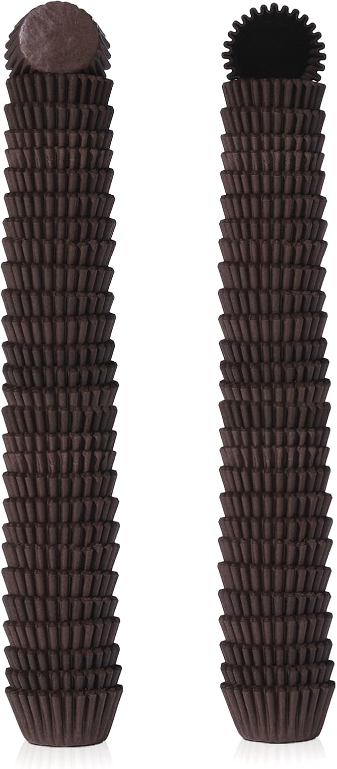 1000pcs Super Mini Cupcake Liners Small Muffin Liners 1inch Candy Paper Cups Cupcake Wrapper Baking Cups for Baby Shower Wedding Birthday Party Decor, Brown