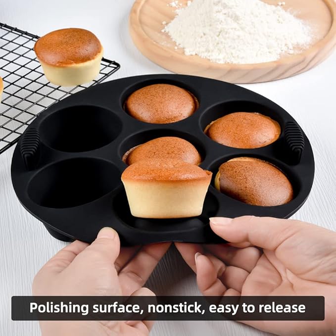 Silicone Muffin Pan for Air Fryer,Oven,Instant Pot 8.4inch Reusable BPA Free Silicone Baking Molds 2-Pack