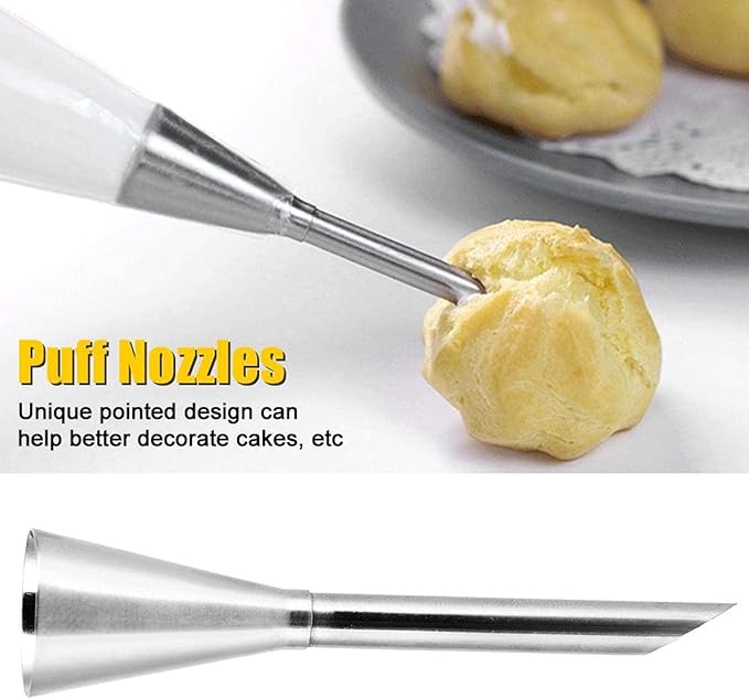Metal Piping Tip Pastry Filler Injector, Cream Icing Piping Nozzle Tips, Stainless Steel Long Puff Nozzle Decor for Filling Donuts Cupcakes