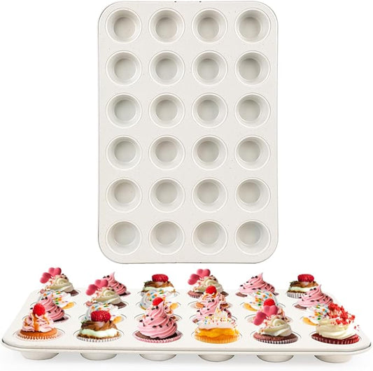 2-Pack 24-cup Beige Miffin Pan, Non-Stick Cupcake Muffin Tin, Ceramic Coating Safe Baking Cupcake Pan
