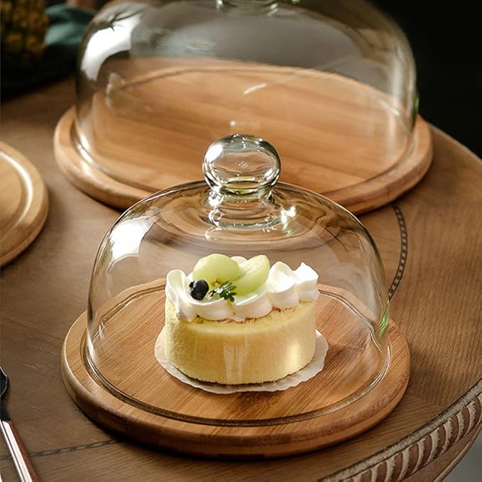 7.1''Glass Dessert Dome with Base, Mini Decorative Cake Tray with Glass Dome Cover, Cake Fruit Display Server Tray for Kitchen, Birthday, Wedding, Appetizer Dessert and Cheese Serving Platter