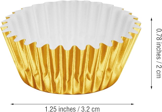 Sumind 400 Pieces Mini Cupcake Liners, Foil Baking Cups, Colored Metallic Cupcake Liner for Holiday Baking Muffin and Cupcakes (Gold)