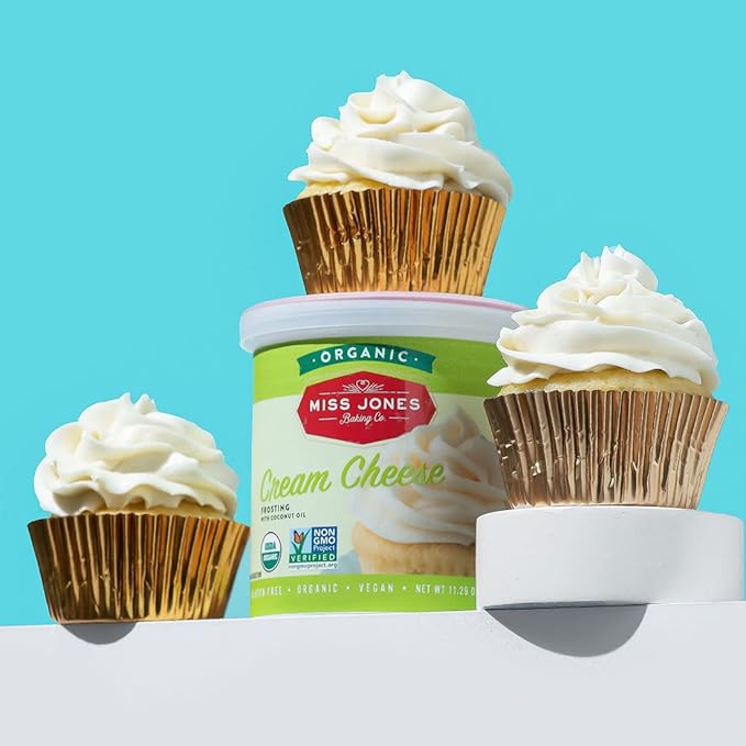 Miss Jones Baking Organic Buttercream Frosting, Perfect for Icing and Decorating, Vegan-Friendly: Cream Cheese (Pack of 3)