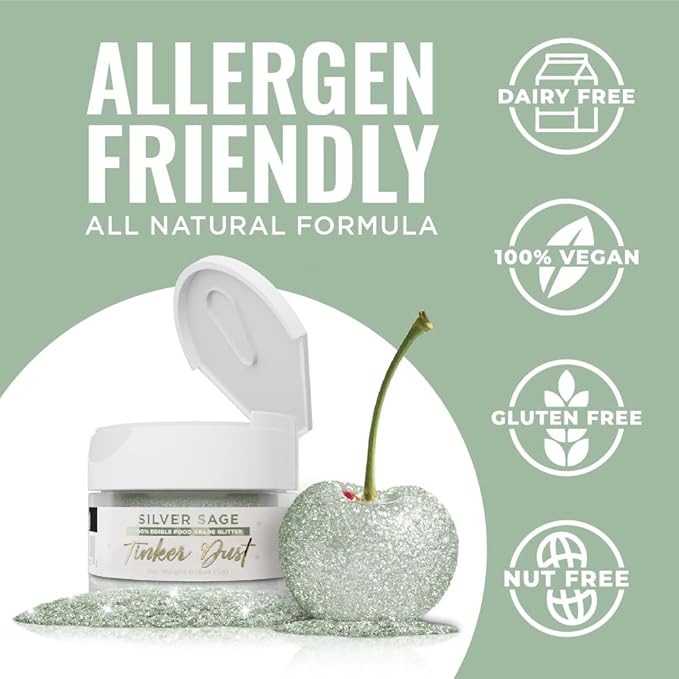 Bakell - Silver Sage Tinker Dust (5g, 1x Jar) Edible Glitter for Food, Desserts, and Beverages!