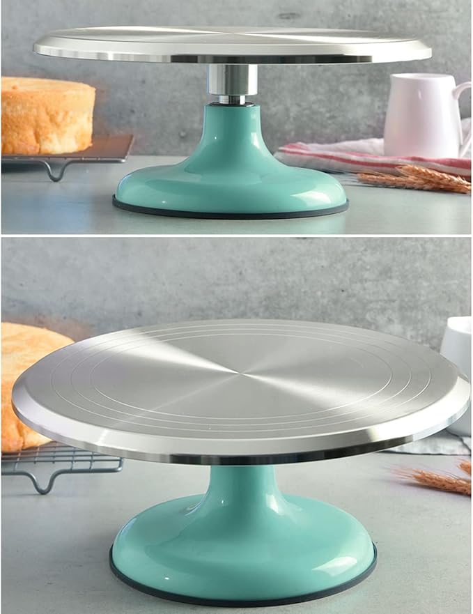 Revolving Cake Decorating Stand, Silent Bearing Cake Turntable 10 Inch Sturdy Rounded Edges Professional Aluminum Alloy for Cake Decorating Supplies (Blue)