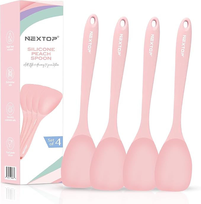 NEXTOP Silicone Spatula Set of 4 - Multipurpose Seamless Silicone Spoon Spatula for Mixing and Cooking -Heat Resistant Flexible Kitchen Utensils for Blending, Stirring, and Baking - Peach