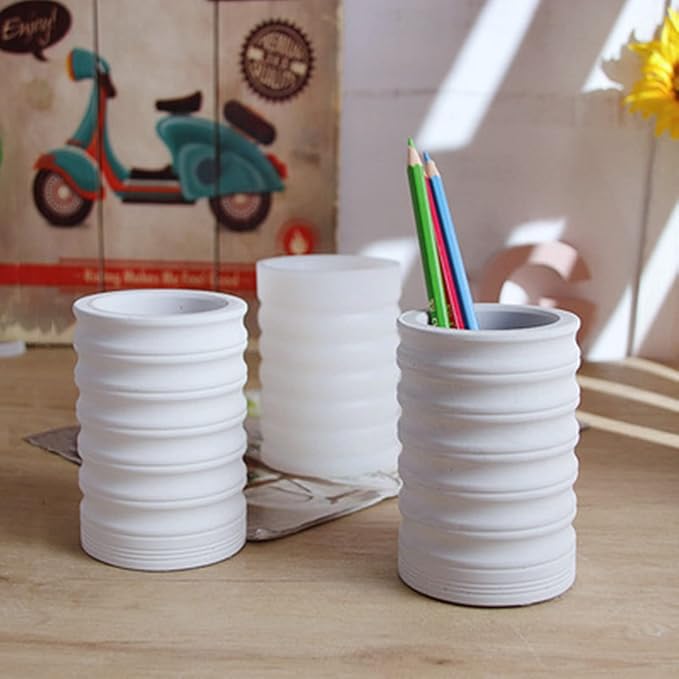 Striped Cylindrical Plaster Vase Flower Pot Silicone Mold Succulent Planter Concrete Mold Pen Holder Cement Clay Epoxy Resin Mould