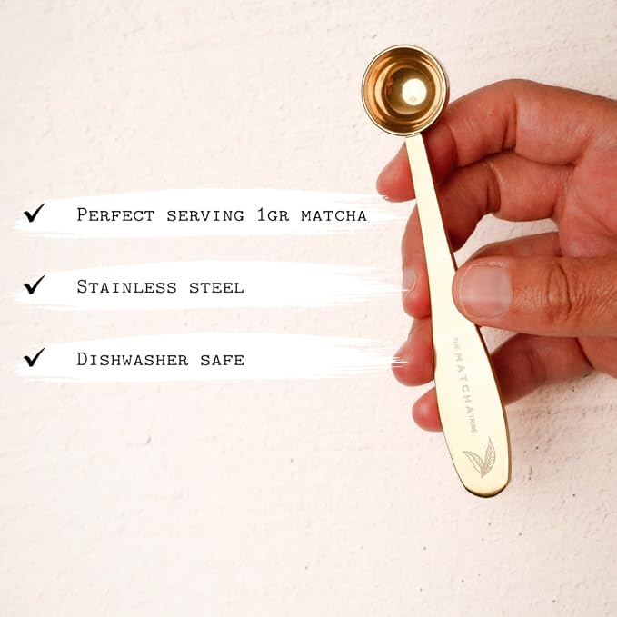 Golden Stainless Steel Matcha Measuring Spoon 1 Gram (1/2 Teaspoon) for Perfect Servings.