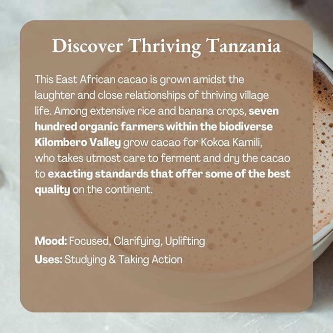 ORA Ceremonial Cacao - Thriving Tanzania - Organic 100% Cacao - Ethical - Regenerative - High Flavanol - Coffee Alternative - Better Energy - Heavy Metals Tested - Unsweetened - 8oz