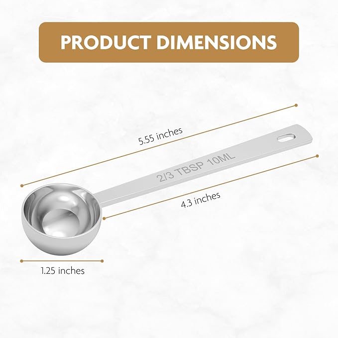 2PCS 2/3TBSP(2TSP, 10ML) 18/8 Stainless Steel Measuring Spoon, Metal Measure Scoop for Dry and Liquid Spices, Must-have for Kitchen