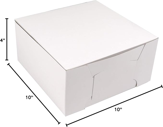 O’Creme Cake Boxes – White Bakery Boxes – 10 x 10 x 4 Inch Pastry Containers – Kraft Bakery Boxes for Holding and Displaying your Pastries - Pack of 100