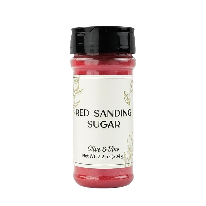 Olive & Vine Red Sanding Sugar, Sweet Finish, For Baking & Decorating, Rich Tradition, Authentic Taste, For Global Recipes (7.2 Ounce)