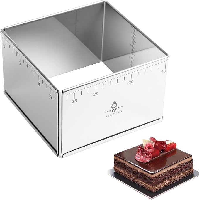 Adjustable Rectangle Mousse Cake Ring Mold - Extendable Stainless Steel Square Shaped Cake Cutter, Bakeware for Customized Baking - Heavy Duty Baking Accessories - 5.9 * 5.9 * 4IN