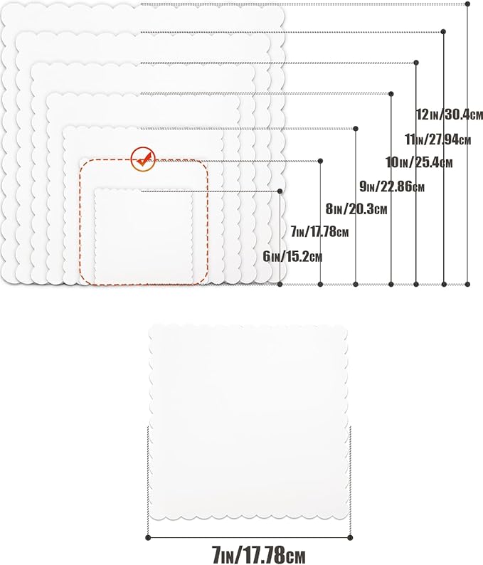 qiqee White 7 Inch Wave Cake Boards 15-Packs Squares Base Food-Grade Cardboard Wave Cake Plate（Thinner But Stronger）