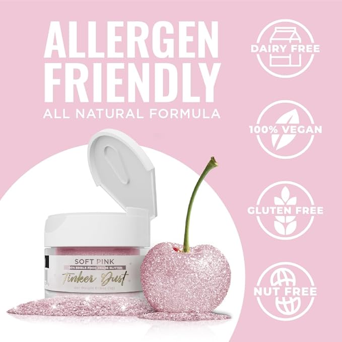Bakell - Soft Pink Tinker Dust (5g, 1x Jar) Edible Glitter for Food, Desserts, and Beverages!