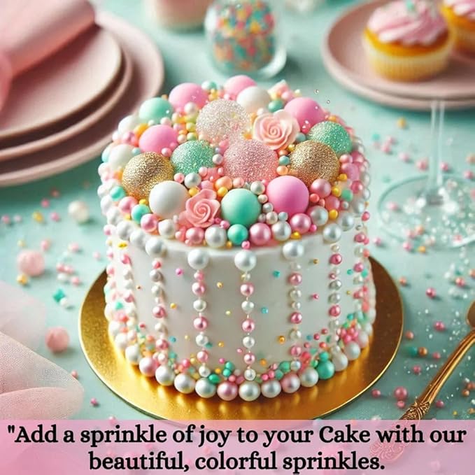 Confect Sprinkles - Love Disco Balls Sprinkles – Pink & Mint Pearl Mix, Decorative Cake Sprinkles for Cupcake & Cake Decoration – Vegan, Gluten-Free, Nut-Free, Soy-Free, Dairy-Free, Palm Oil-Free - 4.2 Oz