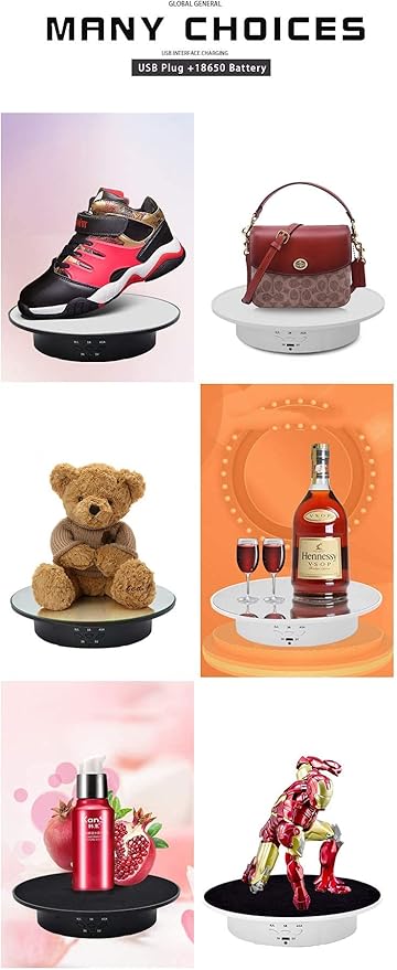 JAYEGT Motorized Rotating Display Stand, 7.87inch /17.6lbs Load, 360 Degree Electric Rotating Turntable for Photography Products, Jewelry, Cake,3D Model , Mirror Cover (Black, 7.87inch/Button Control)