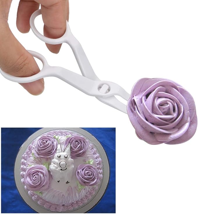 ZYAMY 3pcs ABS Plastic Cake Scissors Flower Fondant Decorating Cake Tool Flowers Lifter Cake Edge Scissors Clip Cream Transfer Confectionery Tool (White, Pink, Blue)