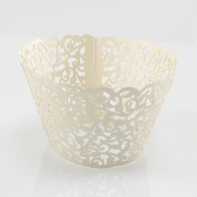 YOZATIA 60PCS Ivory Cupcake Wrappers, Lace Cupcake Liners Laser cut Cupcake Papers for Wedding/Birthday Party Decoration (ivory)