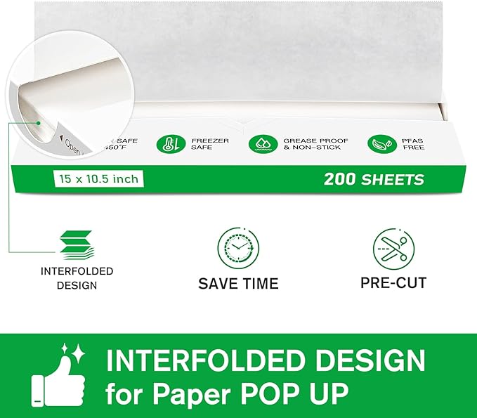 EcoDispose Precut POP UP Deli Paper Sheet Pack of 200, Interfolded Heavy Paper for Food Wrap and Serving (15" x 10-1/2", White）