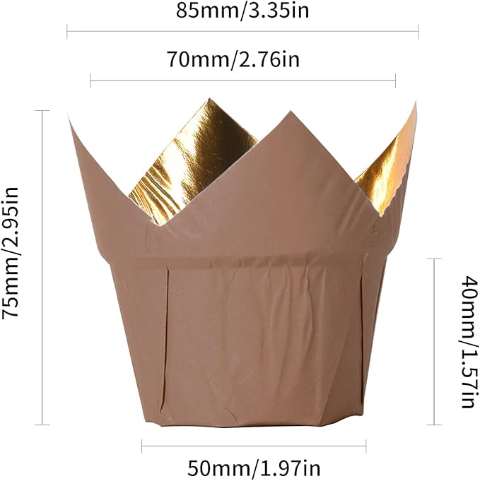 Party Hippo Gold Tulip Cupcake Liners 100 Pcs Baking Paper Cups Holders Greaseproof Muffin Cases Wrappers for Wedding Birthday Party Baby Shower (Coffee)