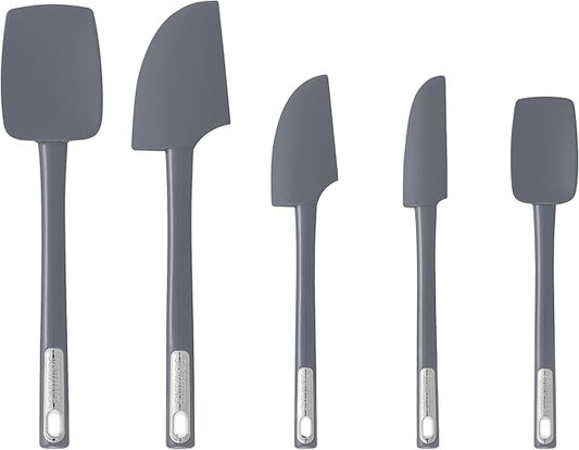 Premium Silicone Spatula Set, Flexible Heat Resistant Non-slip Handle Baking Cooking Rubber Spatulas, Grey