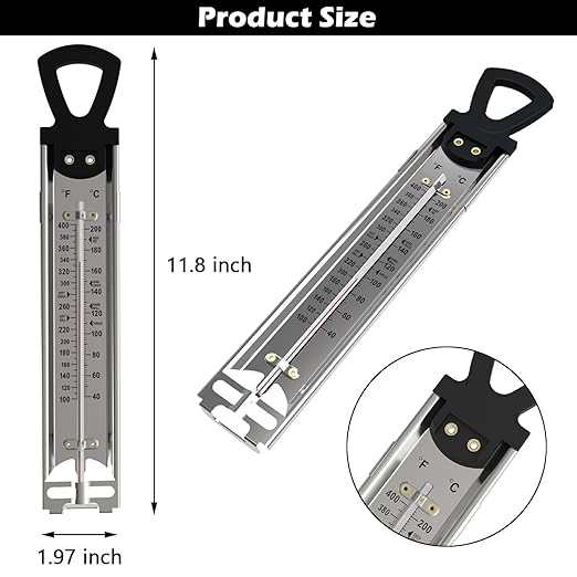 Candy Thermometer with Pot Clip, Deep Fry Oil Kitchen Cooking Thermometer for Jam, Syrup, Jelly, and Deep Fry, Instant Read Stainless Steel Candy Thermometer for Candy Making