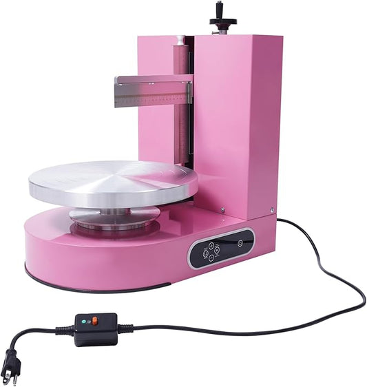 Cake Decorating Machine, 200W Birthday Cake Cream Smooth Coating Decoration Machine, 4-12 inch Pastries Frosting Equipment, Electric Cream Butter Smoothing Scraper for Dessert Shops (Pink)