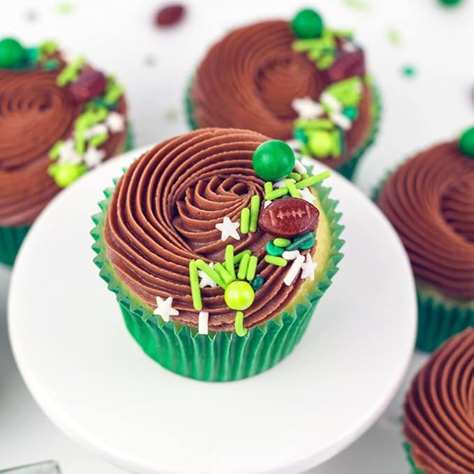 Football Sprinkles for Cake, Cookie, Cupcake Decorating, and Baking - Fancy Edible Cake Sprinkles and Toppings in Lime Green Jimmies, White Sugar Crystal, Brown Football Quin Sprinkles