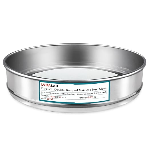 304 Stainless Steel Lab Sieve Screen Mesh, 1200 Mesh(0.012mm) Aperture Test Sieve, 12Inch(30cm) Diameter Economy Standard Analysis Sample Test Sieves for Industrial Laboratory Homes