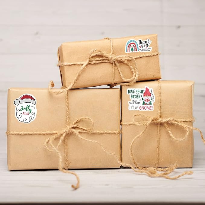 Wailozco 200 PCS Jolly Mail Cute Christmas Hat Stickers,Cute Small Business Envelopes Stickers for Packages/Handmade Goods/Bags ,Christmas Theme Shop Seals