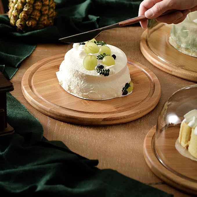 7.1''Glass Dessert Dome with Base, Mini Decorative Cake Tray with Glass Dome Cover, Cake Fruit Display Server Tray for Kitchen, Birthday, Wedding, Appetizer Dessert and Cheese Serving Platter