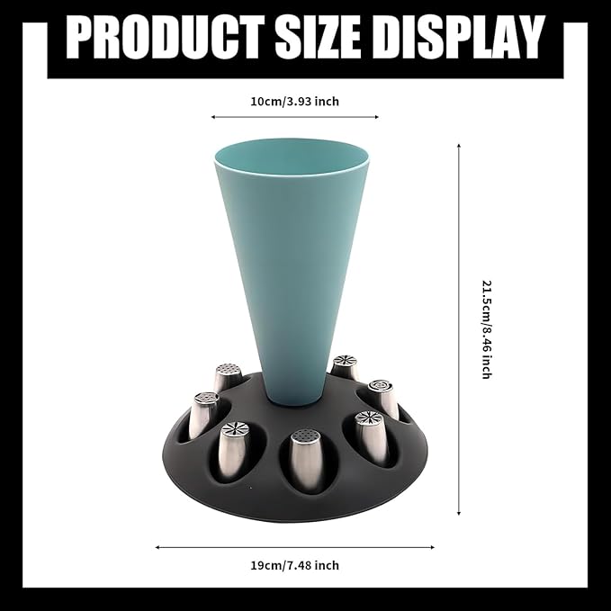 Piping Bag Stand and Tip Organizer With 8 Holder Slots for Filling - Plastic Pastry Bag Holder - Cake Decorating Kit and Baking Accessories