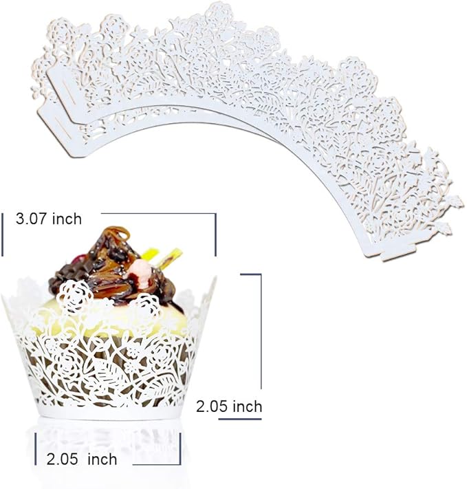 YOZATIA 60pcs White Rose Lace Cupcake Wrappers Holders, Laser Cut Cupcake Liners Decorative Liners for Wedding Party Birthday Cake Decoration Supplies