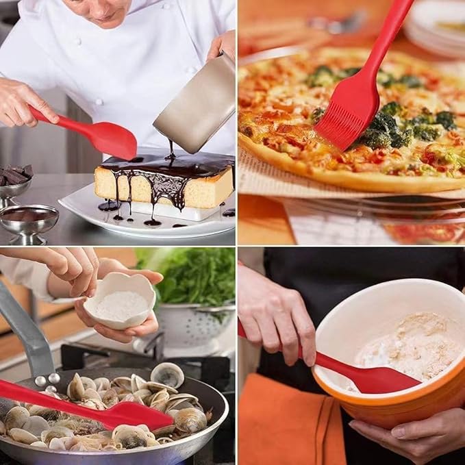 Spatula Kitchen Utensils - 6 Pieces Silicone Spatula Set Heat Resistant, Cooking Utensils Food Grade Rubber Spatulas for Nonstick Cookware Kitchen Baking (Red)