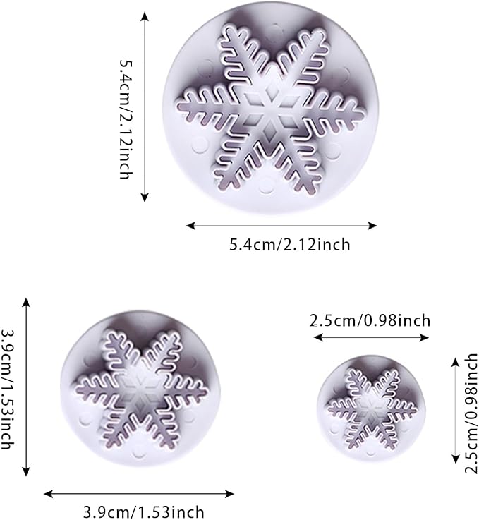 3pcs Snowflake Pattern Plunger Cake Cutter Fondant Cookie Mold Craft DIY Decorating Tools Set