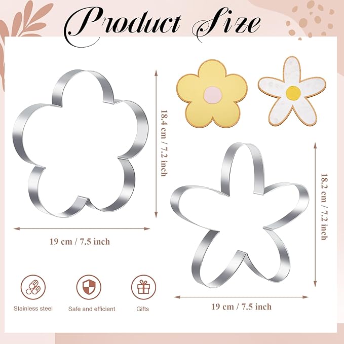 2 Pcs Large Flower Cookie Cutters 8" Extra Large Flower Stainless Steel Giant Cookie Cutters for Winter Holiday Baking