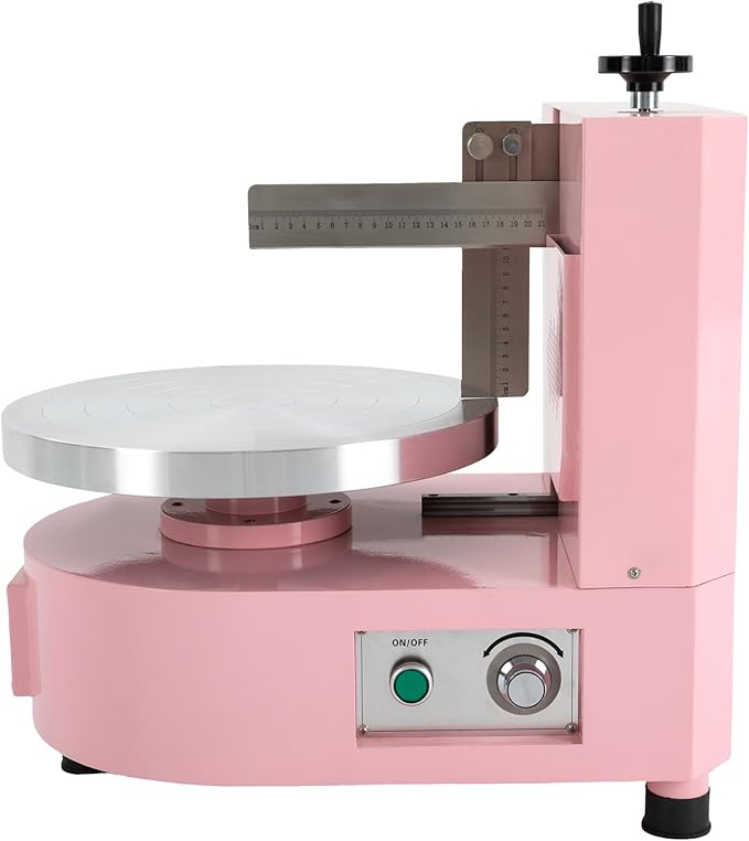 Cake Decorating Coating Machine with Graduated Scraper, 0-200RPM Rotating Speed Cream Spreading Automatic Frosting Turntable for 4-12inch Cakes (Pink)