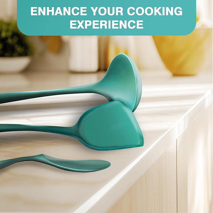 5-Piece Silicone Kitchen Utensil Set.Non-Stick & Heat Resistant Cooking Spatulas.Spoons & Turner-BPA Free.Dishwasher Safe for Baking and Frying