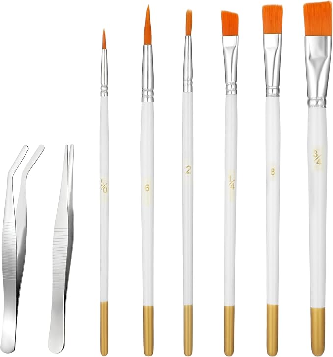 Cake Painting Brushes Set, 6 Pcs Cake Decorating Brushes Kit with Straight and Curved Tweezers Food Safe Paint Brush Candy Pastry Cookie Decoration Brush for Dusting Edible Glitter & Color