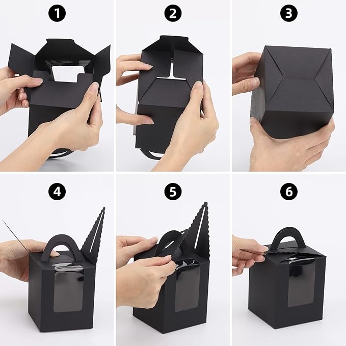 acDesign 100Pcs Cupcake Boxes With Window 3.6in*3.6in*4.3in Single Individual Cupcake Boxes With Handle and Inserts for Wedding Birthday Party Treats Gift,Black