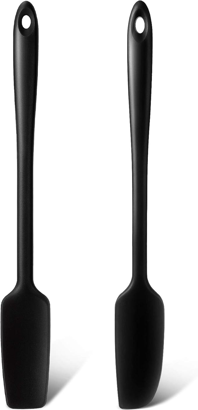 2 Pieces Long Handle Silicone Jar Spatula Non-Stick Rubber Scraper Heat Resistant Spatula Silicone Scraper for Jars, Smoothies, Blenders Cooking Baking Stirring Mixing Tools, Black