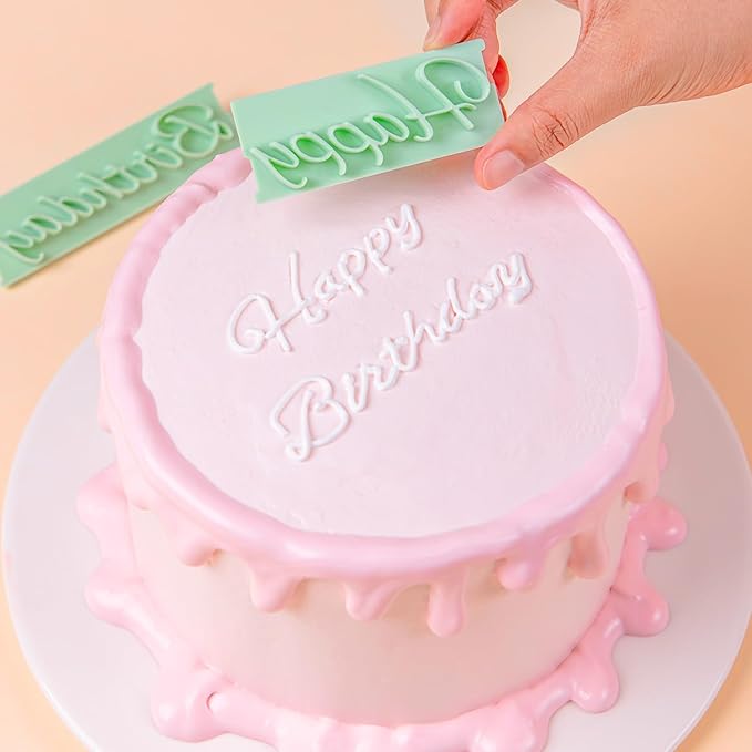 KALAIEN 8Pcs Happy Birthday Fondant Stamp,Custom Cookie Stamp, Happy Birthday Letters Embosser for Cake,DIY Cake Decorating Printing