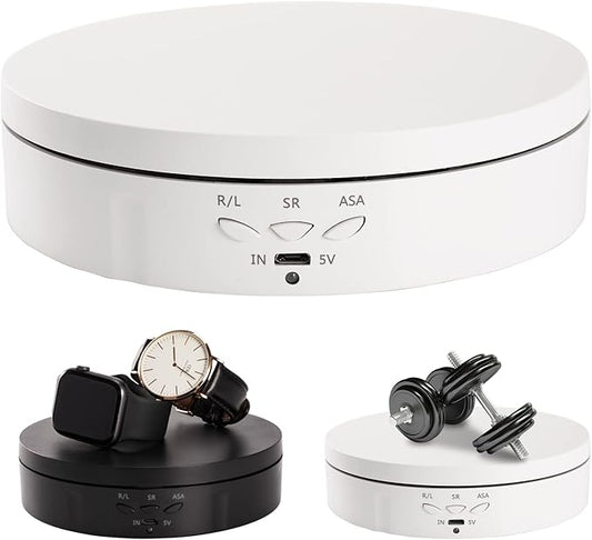 22 lbs Motorized Rotating Display Stand for Jewelry, 360 Degree, Automatic Mute Rotating Display Stand, Electronic Turntable with USB Charging Port for Display, Photography Products, Cupcakes, Toys